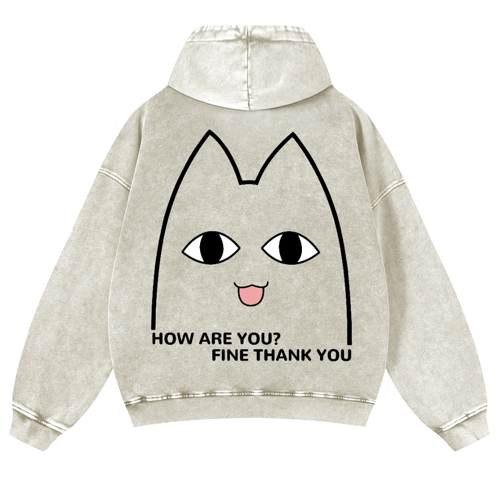 Cat Vintage Washed Cotton Back Art Hoodie