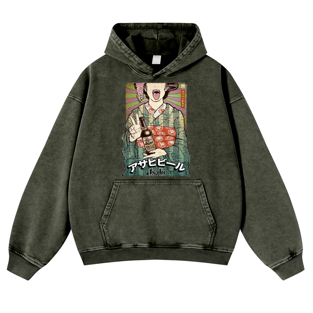 Asahi Breweries Vintage Washed Thick Cotton Hoodie