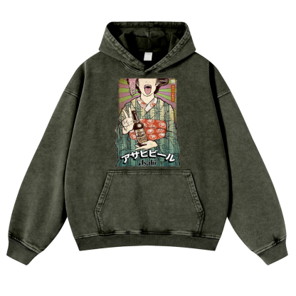 Asahi Breweries Vintage Washed Thick Cotton Hoodie