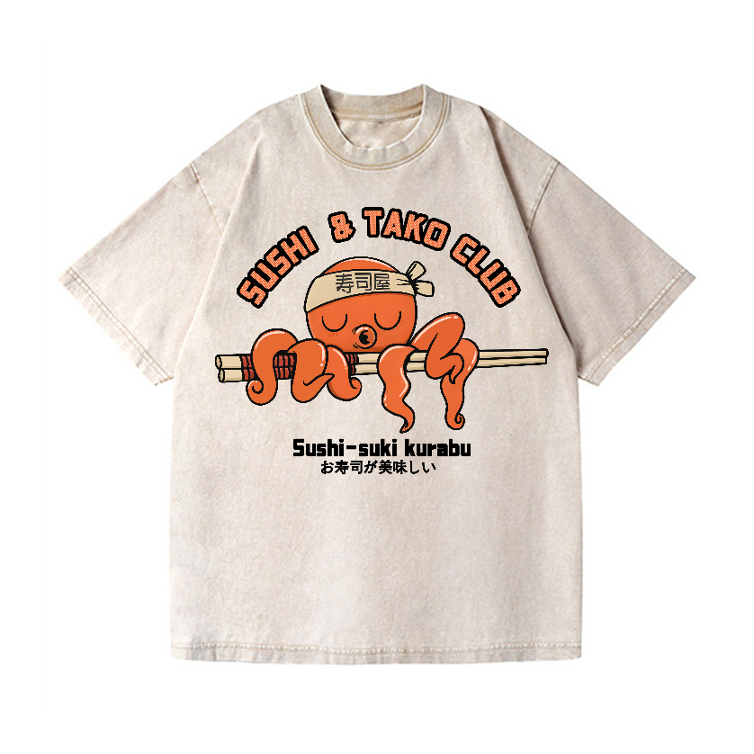 Sushi and Tako Octopus Vintage Wash Japanese Design T-Shirt