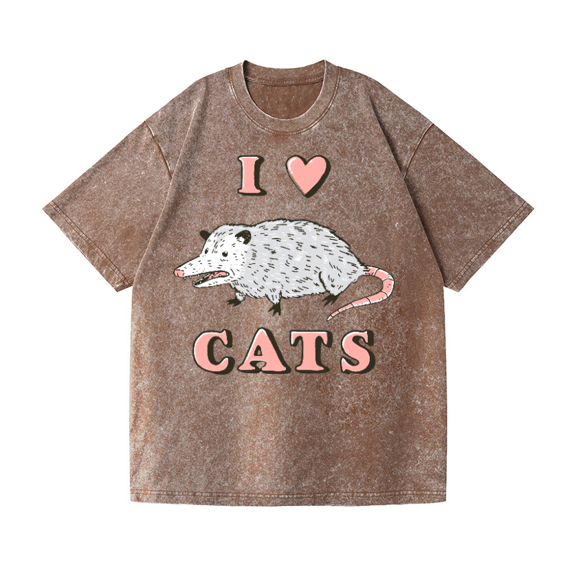 I LOVE CATS Vintage Wash Japanese Design T-Shirt