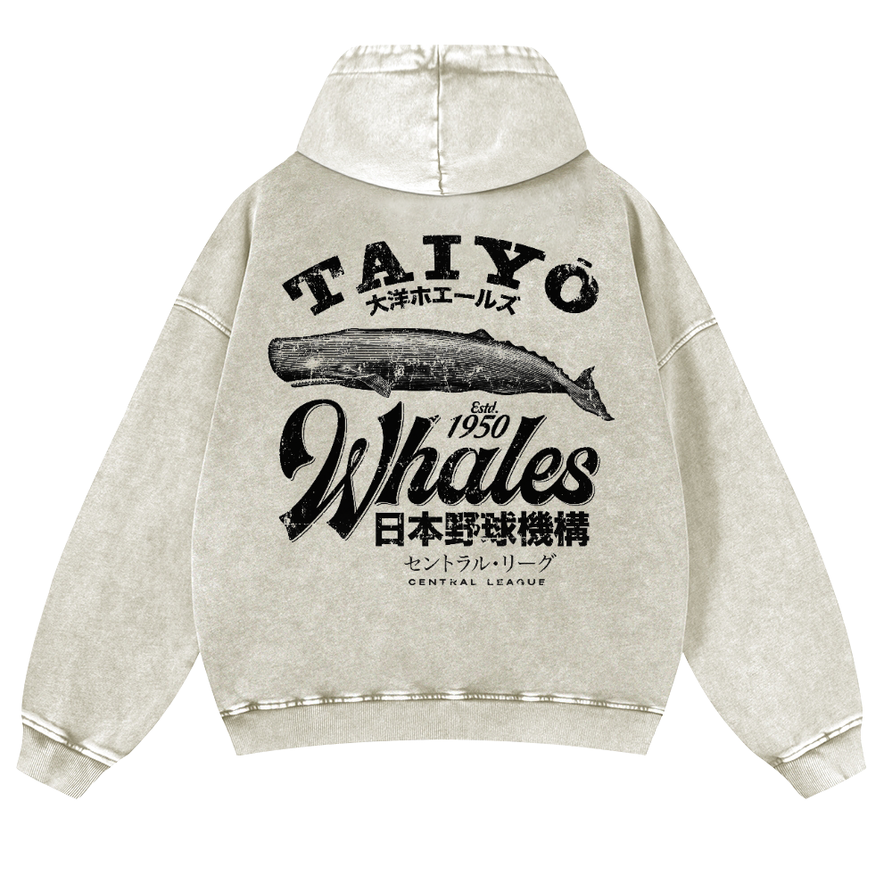 Taiyo Whales Central League Team Vintage Washed Cotton Back Art Hoodie