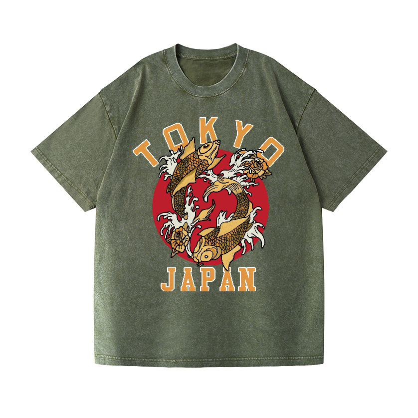 Tokyo Koi Fish Vintage Wash Japanese Design T-Shirt
