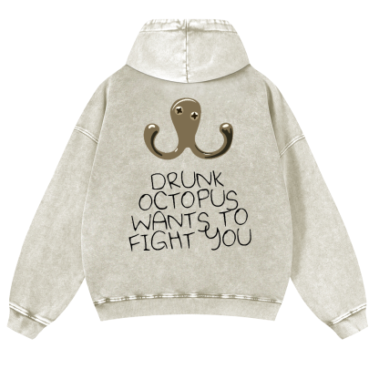 Drunken Octopus Vintage Washed Cotton Back Art Hoodie