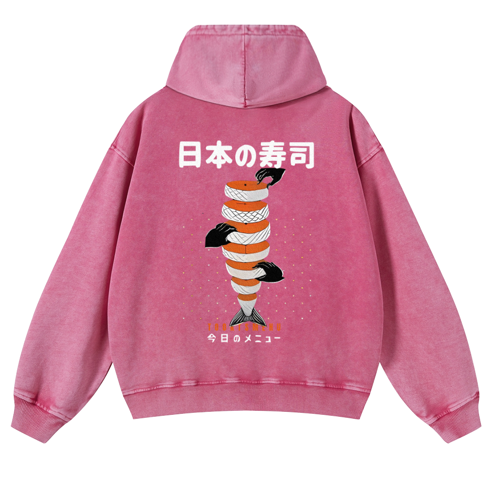 Delicious Salmon Sushi Vintage Washed Cotton Back Art Hoodie