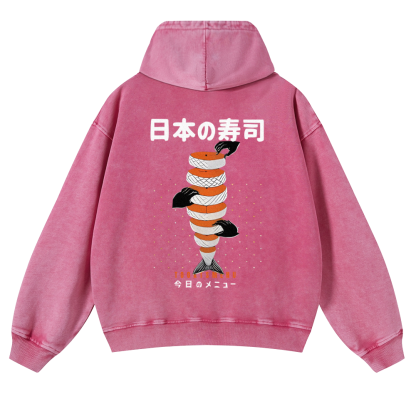 Delicious Salmon Sushi Vintage Washed Cotton Back Art Hoodie