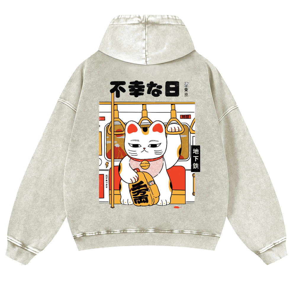 Cat Vintage Washed Cotton Back Art Hoodie