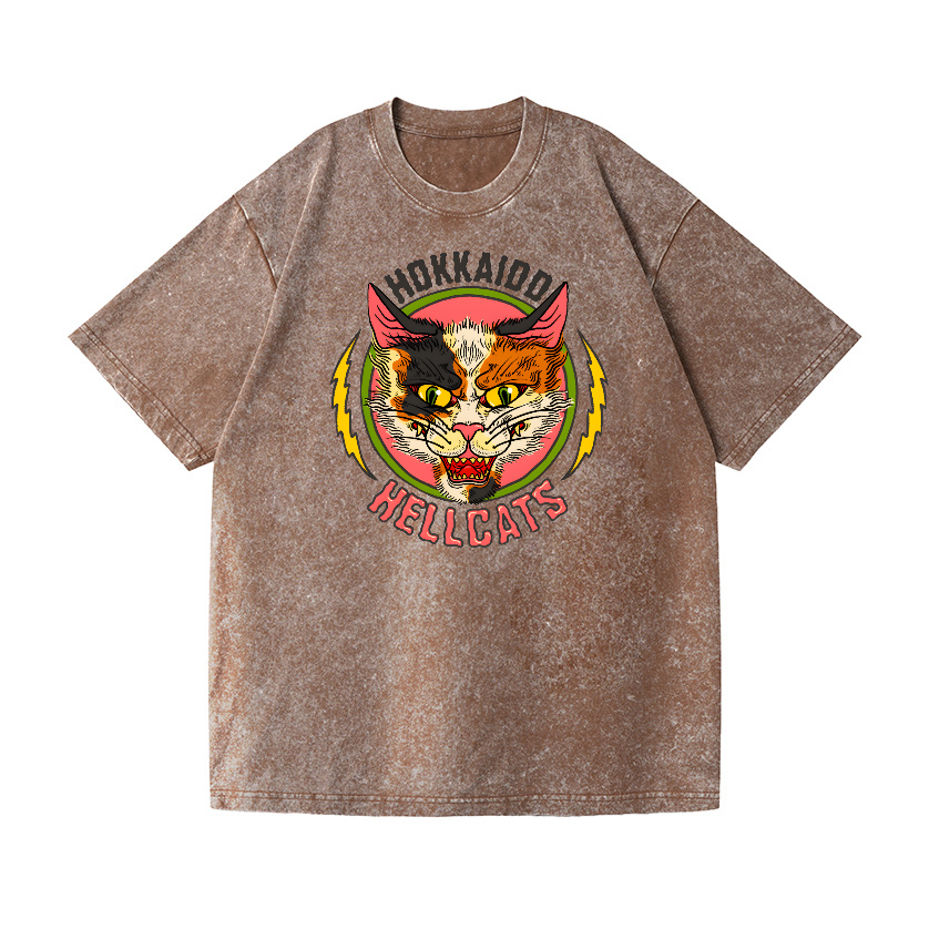 Hokkaido Hellcats Cat Vintage Wash Japanese Design T-Shirt