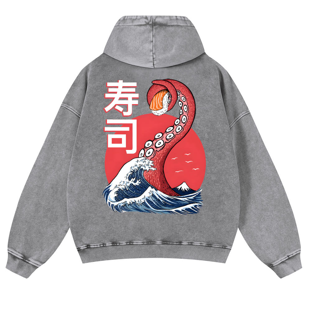Sushi Octopus Vintage Washed Cotton Back Art Hoodie