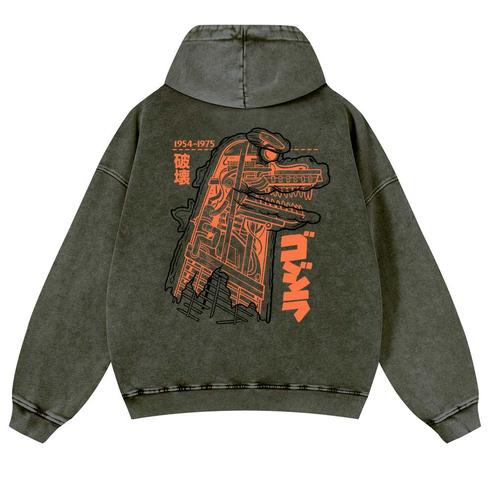 Godzilla Vintage Washed Cotton Back Art Hoodie