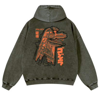 Godzilla Vintage Washed Cotton Back Art Hoodie