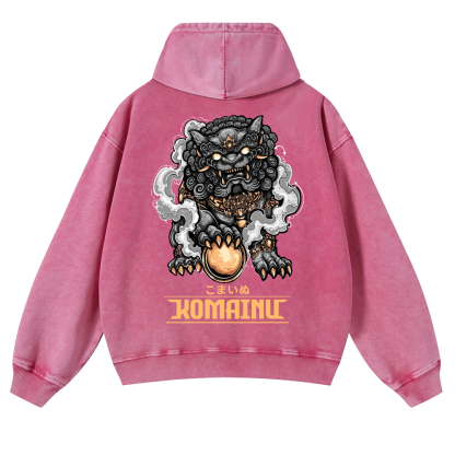 Komainu Vintage Washed Cotton Back Art Hoodie