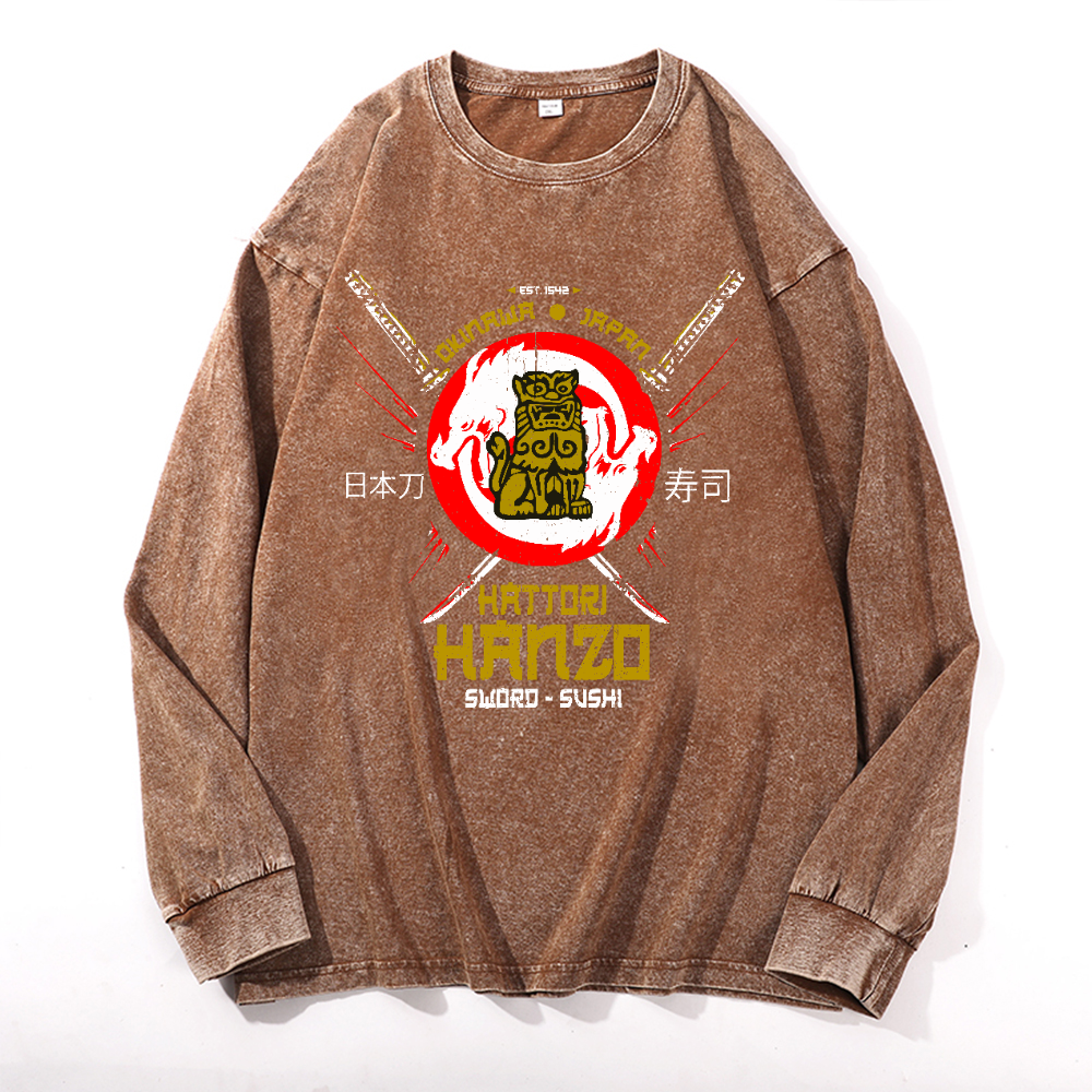 Okinawa Hattori Hanzo Komainu Vintage Cotton Wash Crewneck Sweatshirt