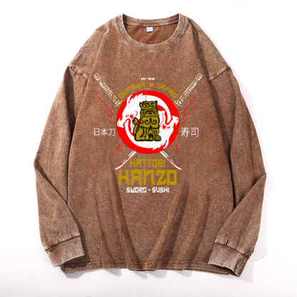 Okinawa Hattori Hanzo Komainu Vintage Cotton Wash Crewneck Sweatshirt