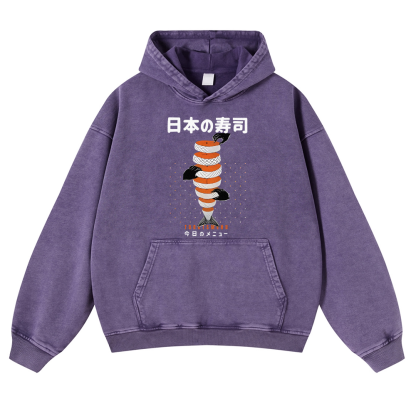 Delicious Salmon Sushi Vintage Washed Thick Cotton Hoodie