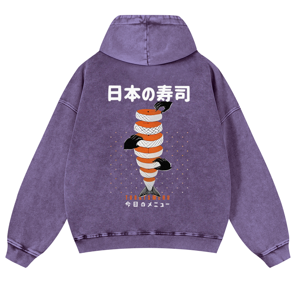 Delicious Salmon Sushi Vintage Washed Cotton Back Art Hoodie