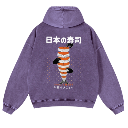 Delicious Salmon Sushi Vintage Washed Cotton Back Art Hoodie