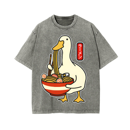 Duck and Ramen Vintage Wash Japanese Design T-Shirt