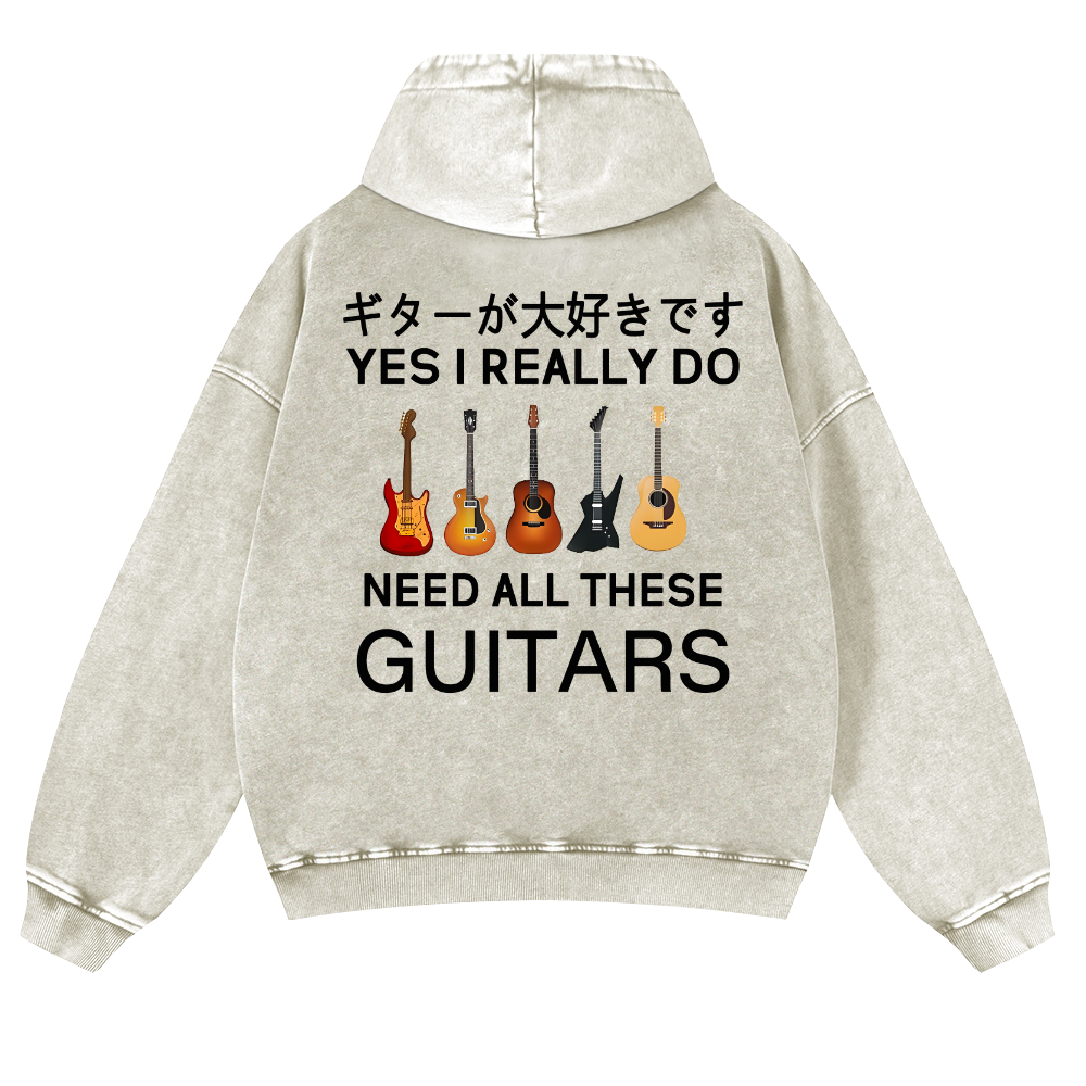 Guitars Vintage Washed Cotton Back Art Hoodie