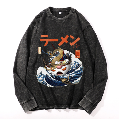Ramen Wave Vintage Cotton Wash Crewneck Sweatshirt