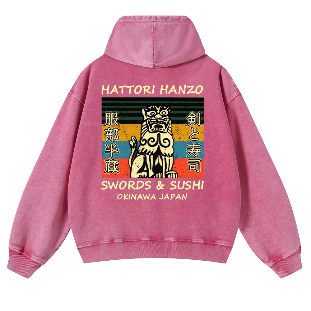 Okinawa Hattori Hanzo Vintage Washed Cotton Back Art Hoodie