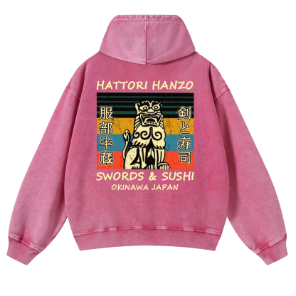 Okinawa Hattori Hanzo Vintage Washed Cotton Back Art Hoodie