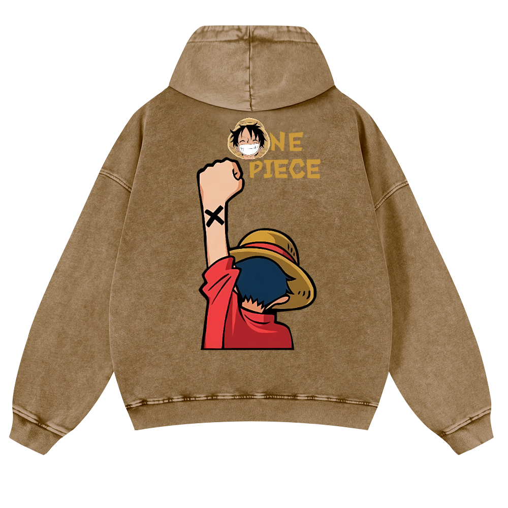 One Piece Vintage Washed Cotton Back Art Hoodie