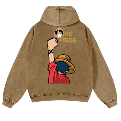 One Piece Vintage Washed Cotton Back Art Hoodie