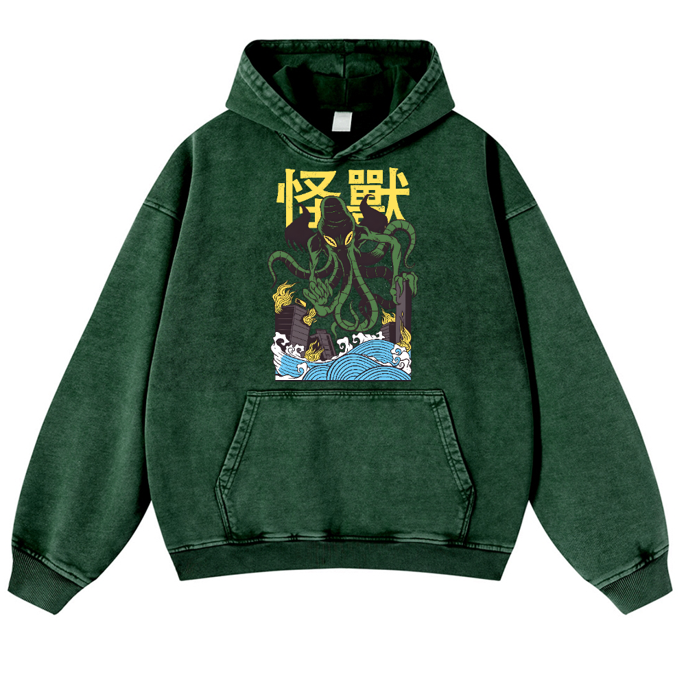 Octopus Monster Vintage Washed Thick Cotton Hoodie