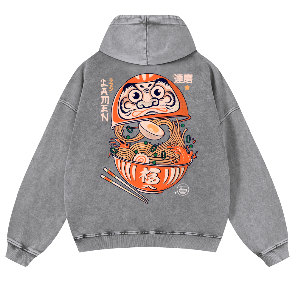 Daruma Ramen Vintage Washed Cotton Back Art Hoodie