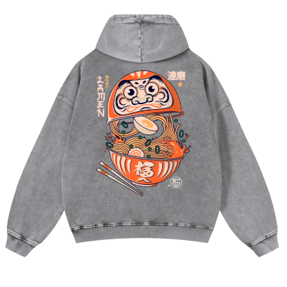Daruma Ramen Vintage Washed Cotton Back Art Hoodie