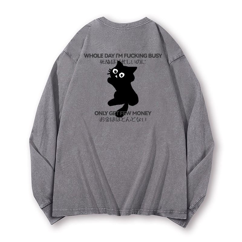 Cat Vintage Washed Cotton Back Art Long-sleeve T-shirt