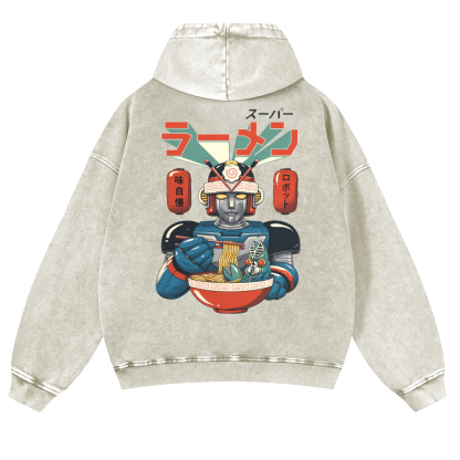 Ramen Robot Vintage Washed Cotton Back Art Hoodie