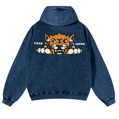 Tiger Japan Vintage Washed Cotton Back Art Hoodie