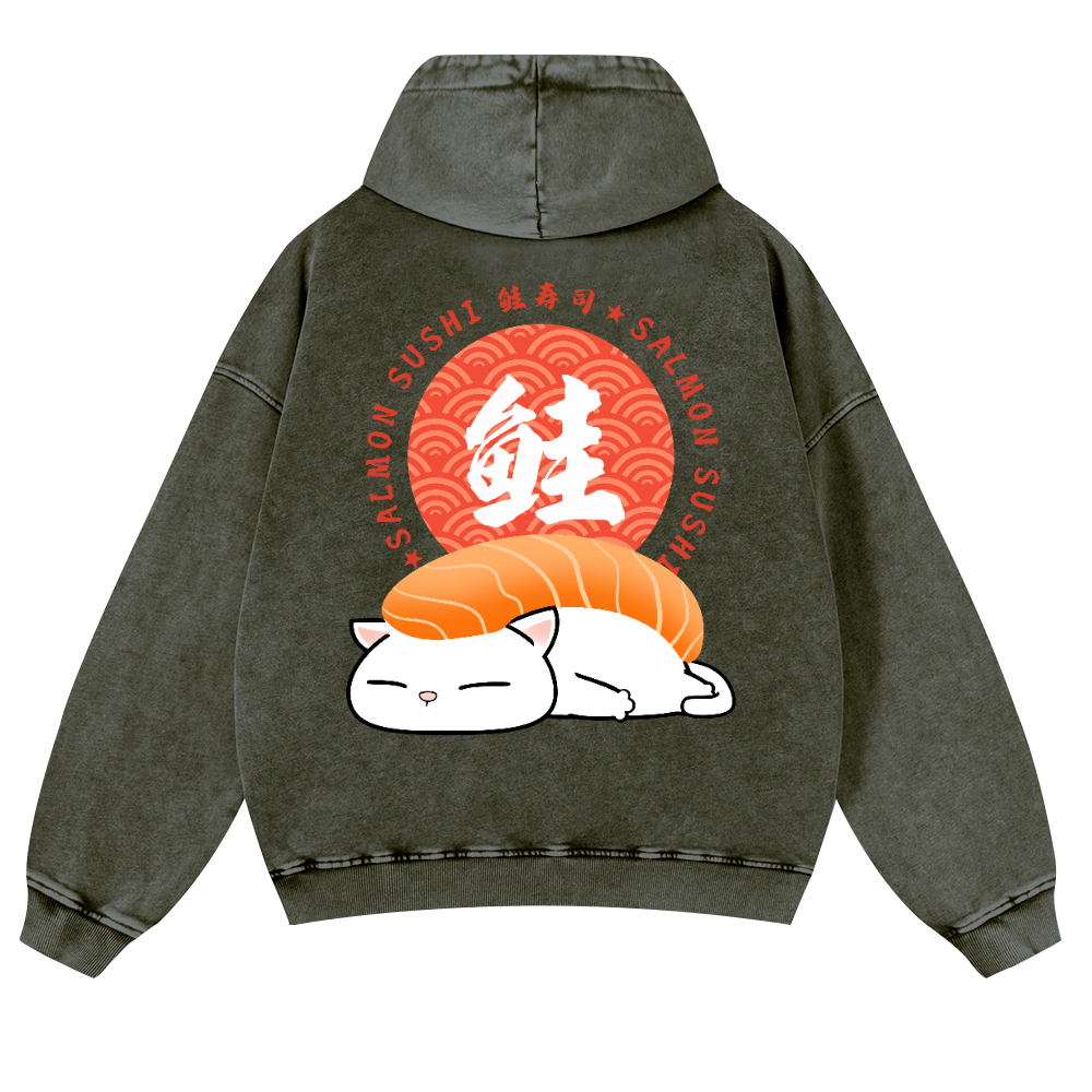 Sushi Cat Vintage Washed Cotton Back Art Hoodie