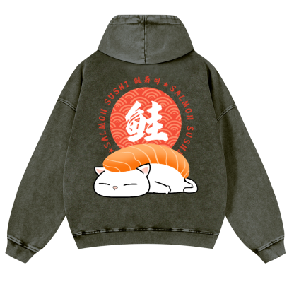 Sushi Cat Vintage Washed Cotton Back Art Hoodie