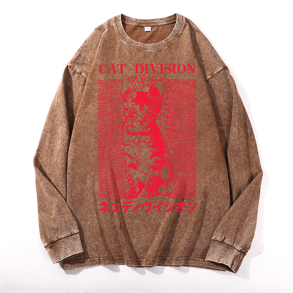 Cat Division Vintage Cotton Wash Crewneck Sweatshirt