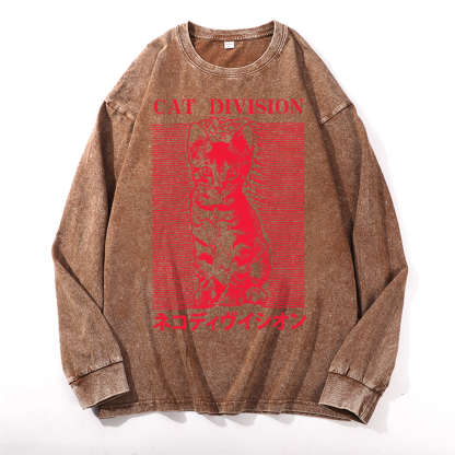 Cat Division Vintage Cotton Wash Crewneck Sweatshirt