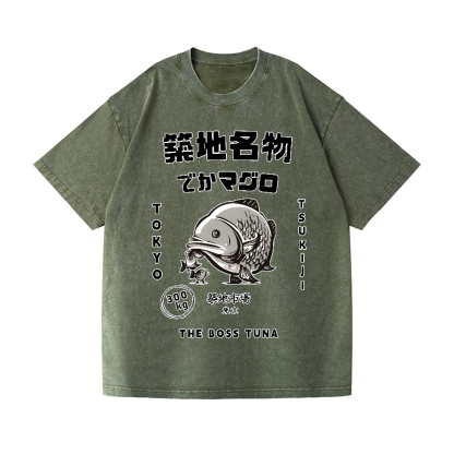 Tsukiji Market Fish Vintage Wash Japanese Design T-Shirt
