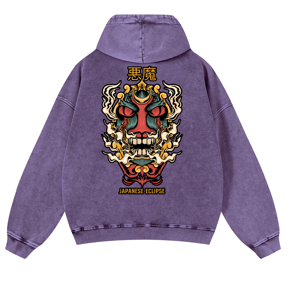 Japan Eclipse Vintage Washed Cotton Back Art Hoodie