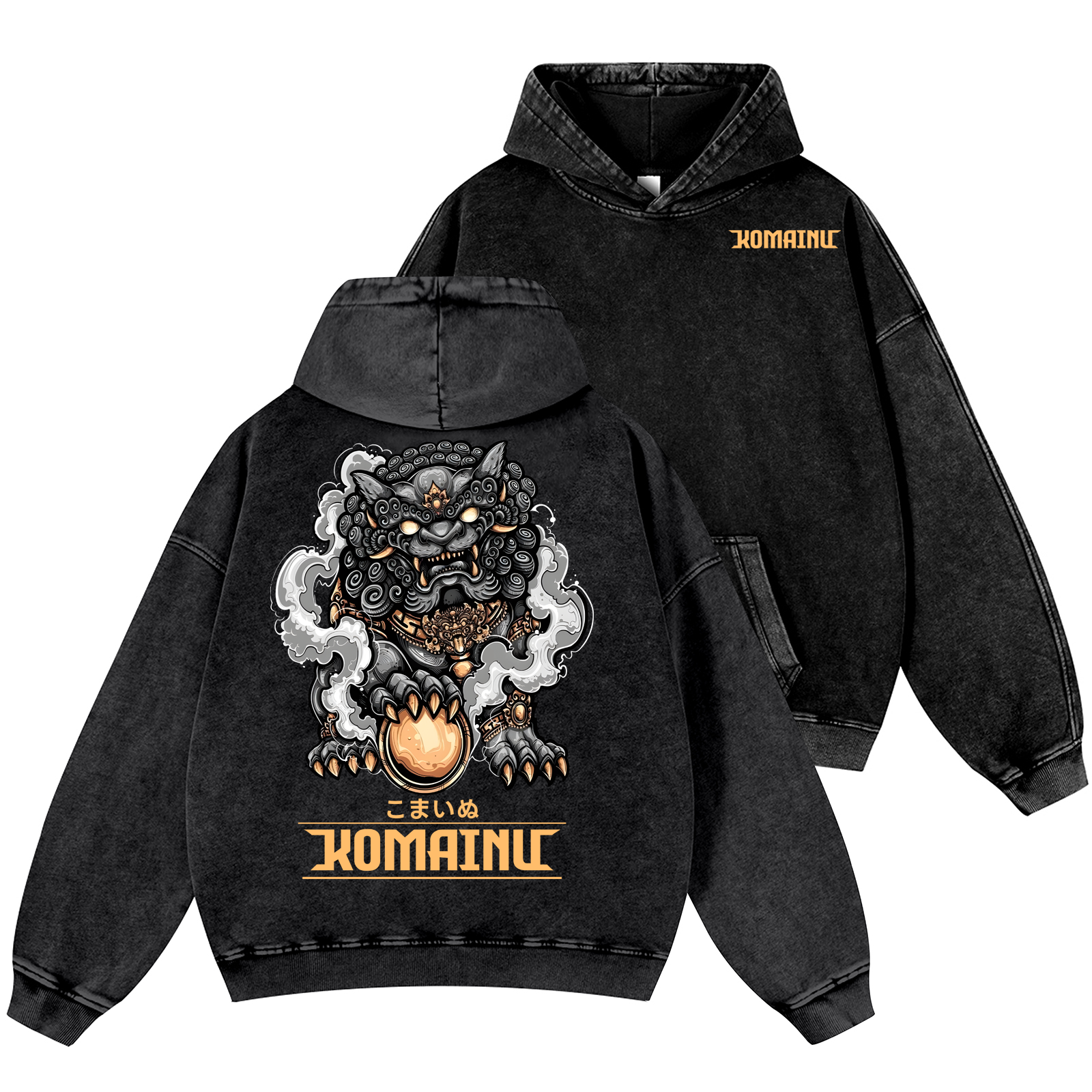 Komainu Vintage Washed Cotton Back Art Hoodie