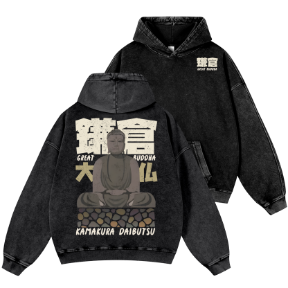 Kamakura Daibutsu Great Buddha Vintage Washed Cotton Back Art Hoodie