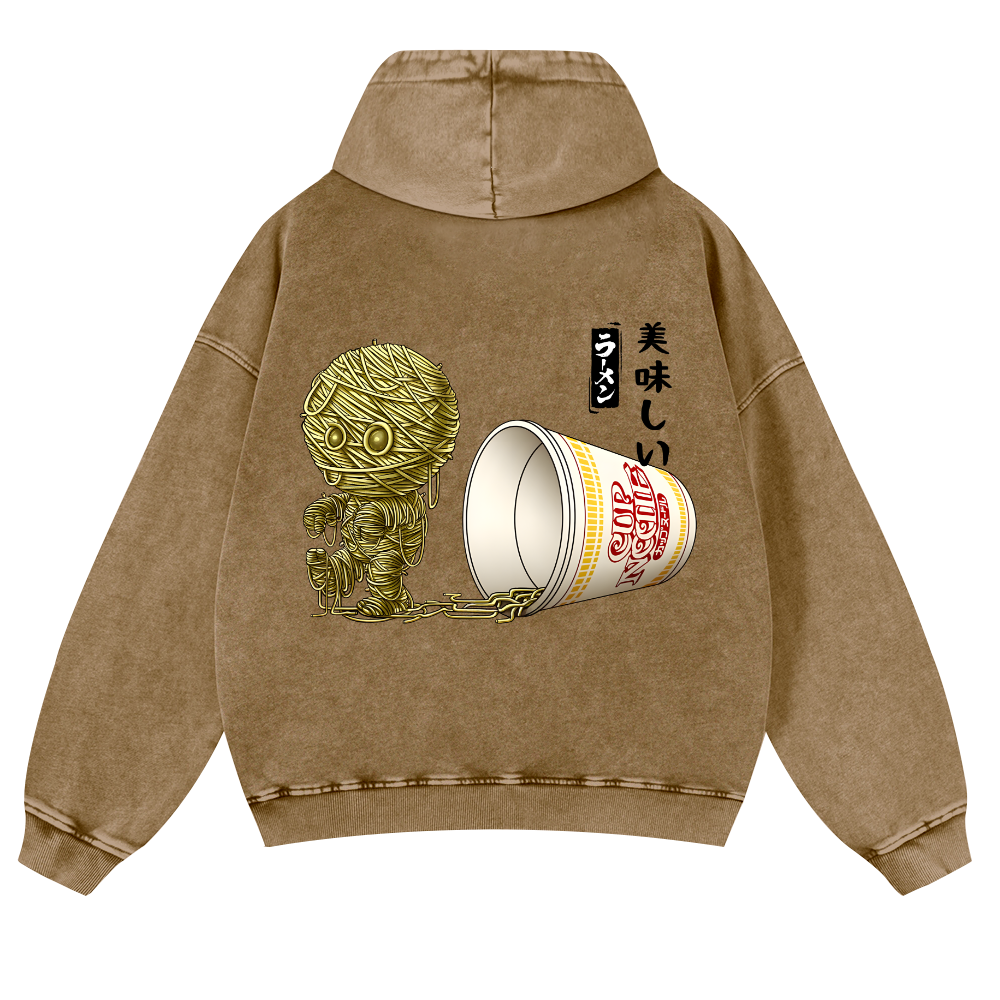 Ramen Mummy Vintage Washed Cotton Back Art Hoodie
