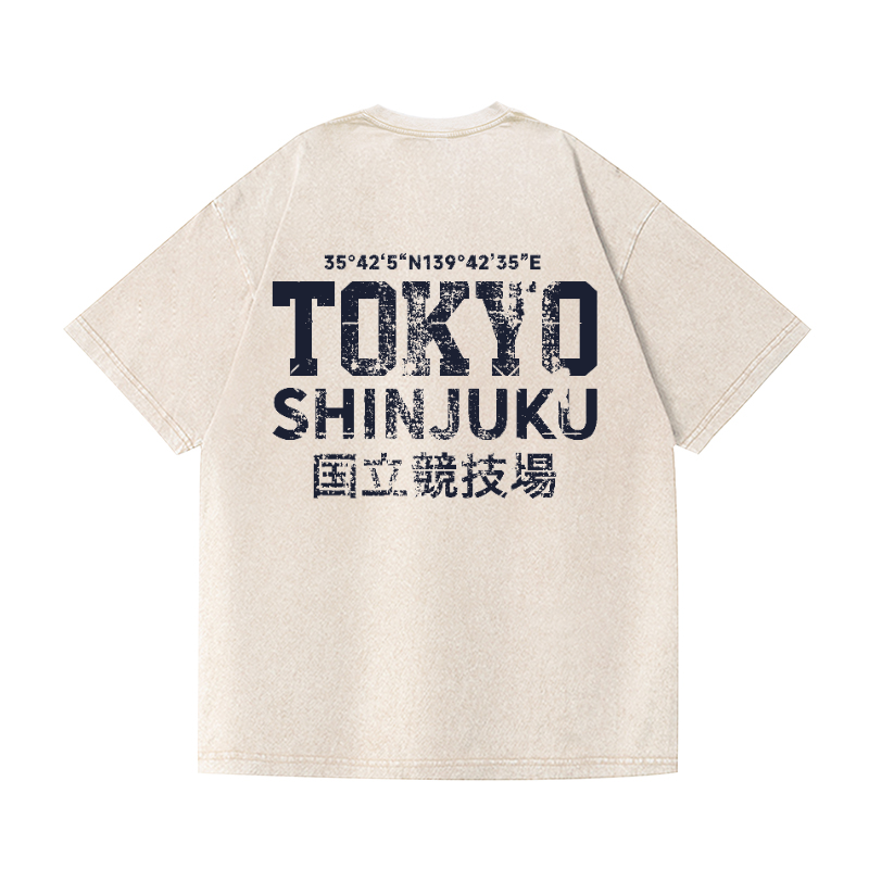 Tokyo Shinjuku Vintage Wash Japanese Design Back Art T-Shirt