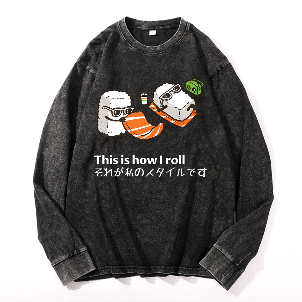 Sushi Roll Vintage Cotton Wash Long-sleeve T-shirt