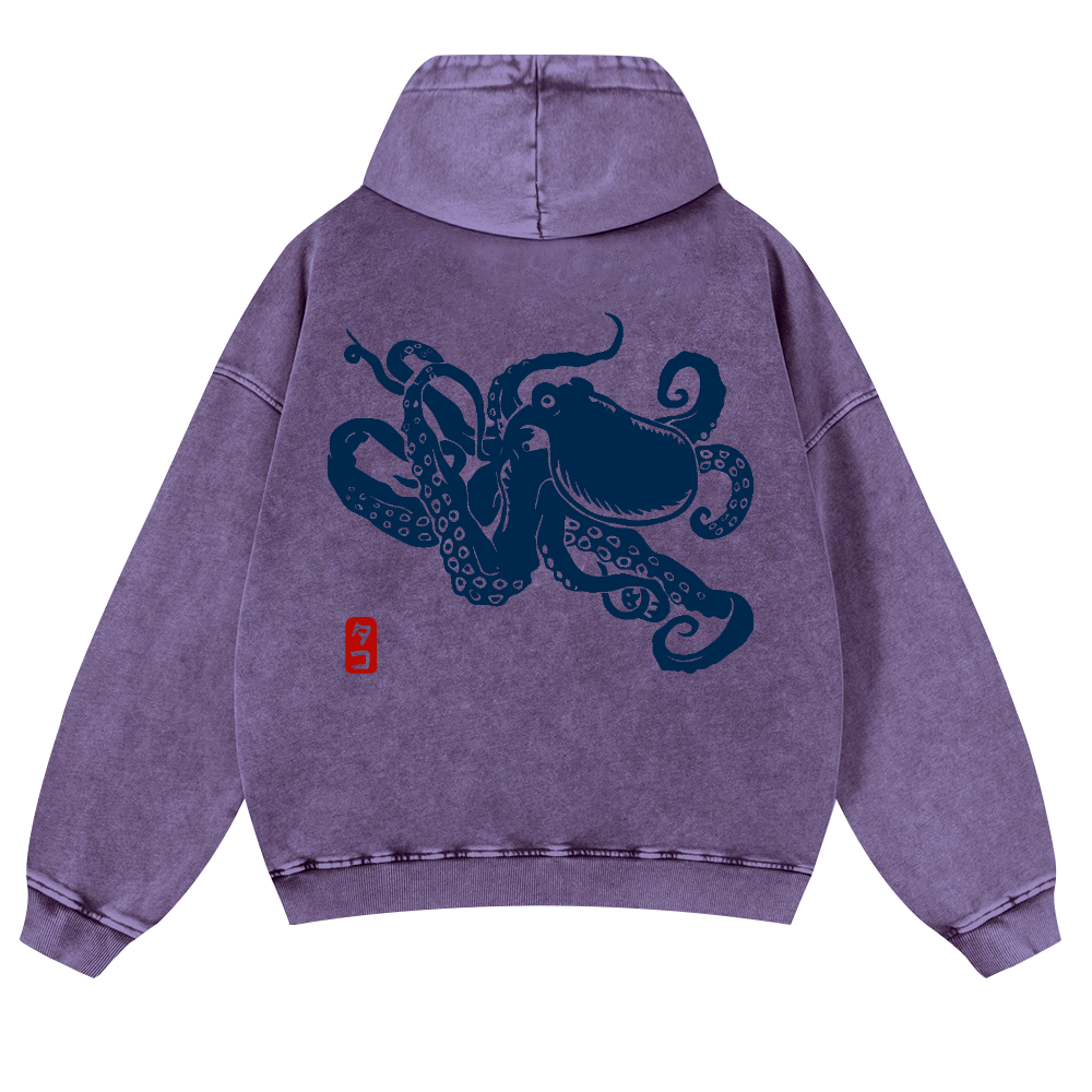 Octopus Vintage Washed Cotton Back Art Hoodie