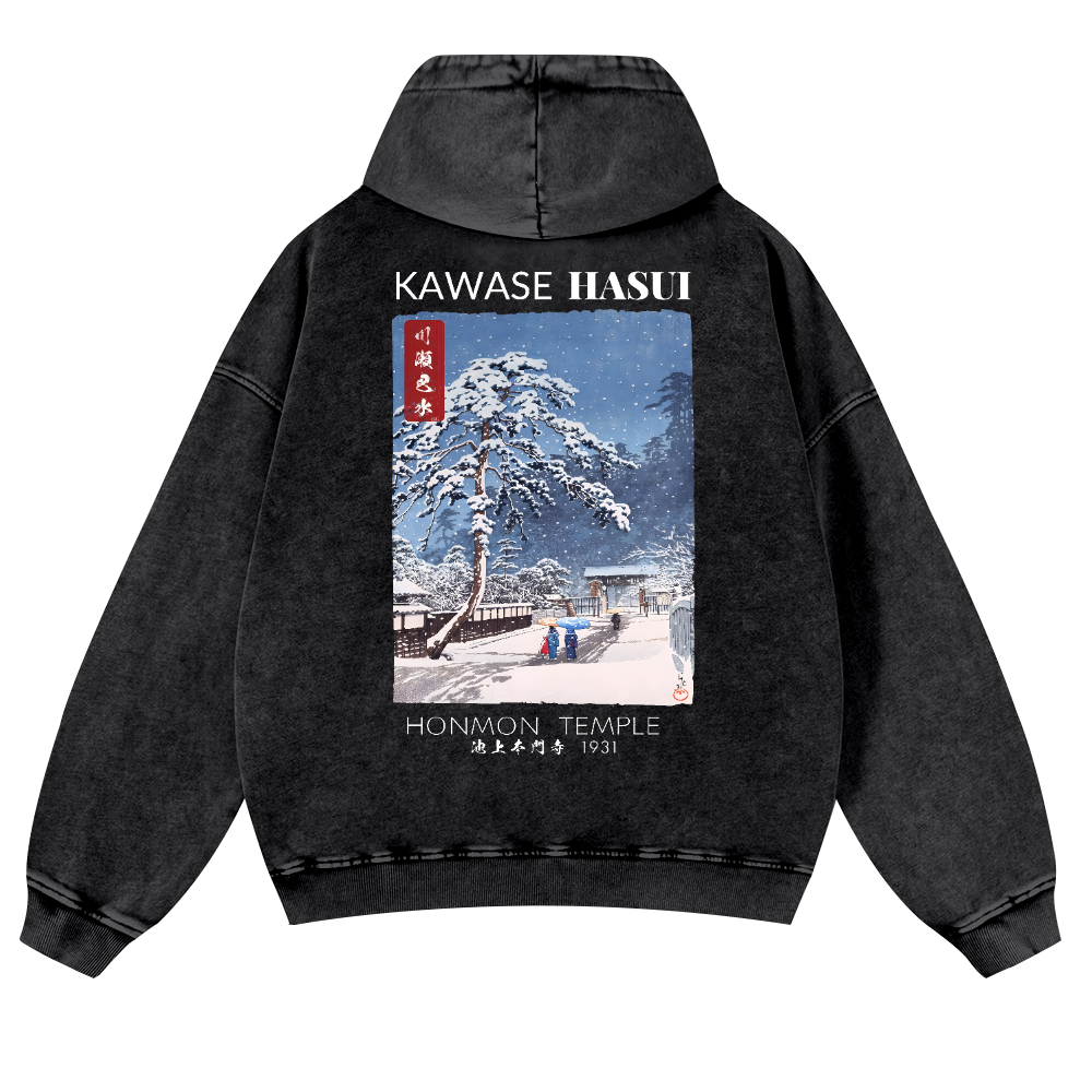 Kawase Hasui Vintage Washed Cotton Back Art Hoodie