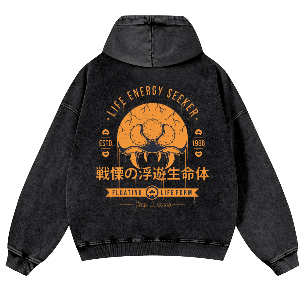 Frightening Floating Organisms Vintage Washed Cotton Back Art Hoodie
