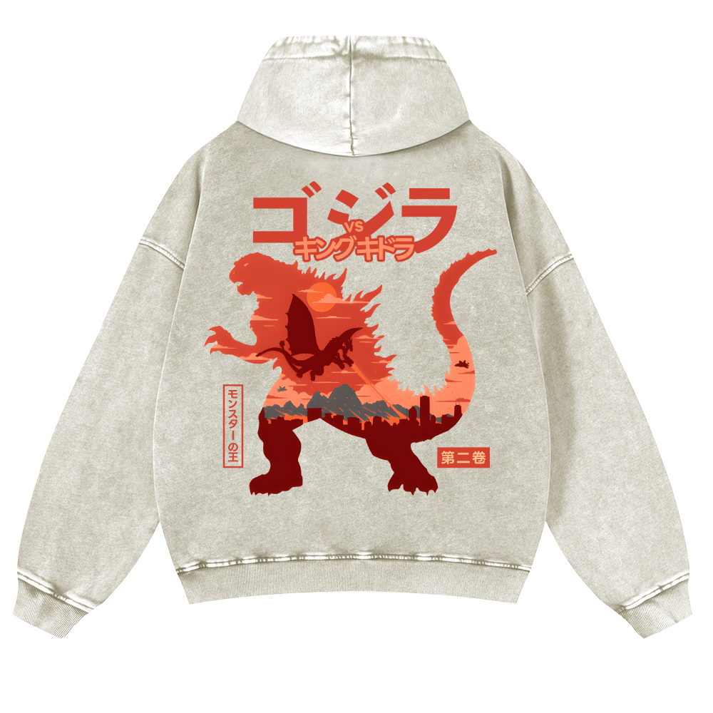 Godzilla Vintage Washed Cotton Back Art Hoodie