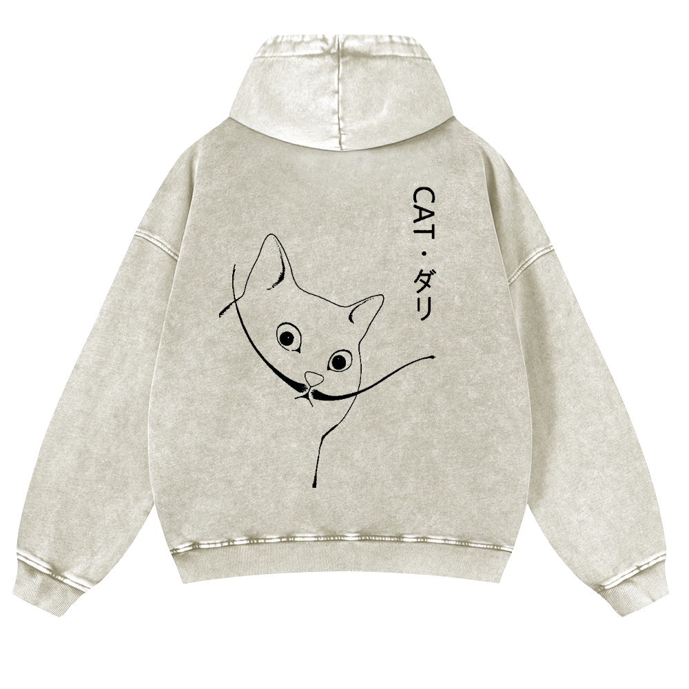 Warrior Cat Vintage Washed Cotton Back Art Hoodie